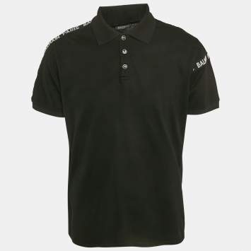مملوكة مسبقًا Balmain Black Pique Cotton Polo T-Shirt XL