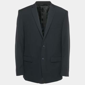 مملوكة مسبقًا Balmain Navy Blue Striped Wool Single Breasted Slim Fit Blazer XXXL
