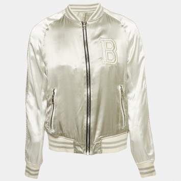 مملوكة مسبقًا Balmain Grey Satin Bomber Jacket L