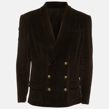 Pre Owned Balmain Black Velvet Double Breasted Blazer L