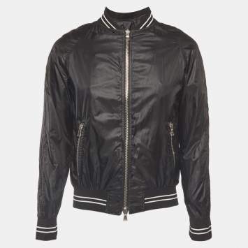 Pre Owned Balmain Black Nylon Logo Applique Bomber Jacket M