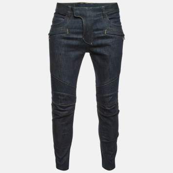 Pre Owned Balmain Dark Blue Denim Slim Fit Biker Jeans M/Waist 34"