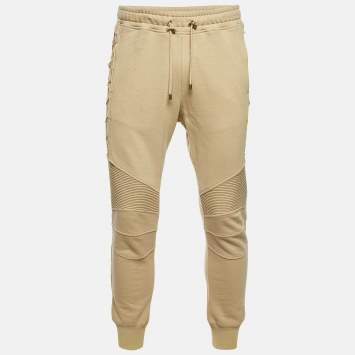 Pre Owned Balmain Beige Cotton Rib Detail Jogger Pants M 