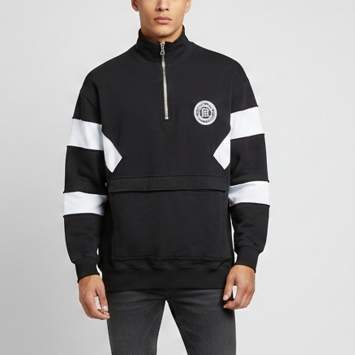 Pre Owned Balmain Black Contrast Stripe Cotton Knit Half Zip Sweatshirt L