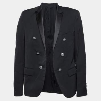 مملوكة مسبقًا Balmain Black Wool Open Front Blazer XL