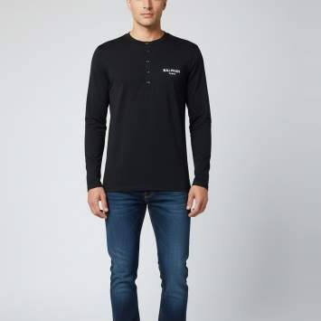 Pre Owned Balmain Black Embroidered Logo Jersey Long Sleeve T-Shirt L