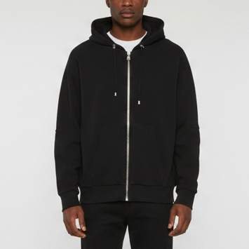 Pre Owned Balmain Black Logo Embossed Cotton Knit Zip Up Hoodie M
