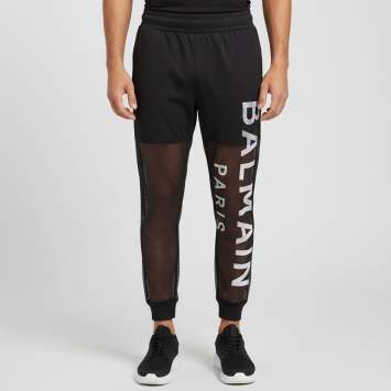 Pre Owned Balmain Paris Black Printed Mesh Joggers S 