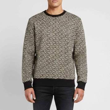 Pre Owned Balmain Beige/Black Monogram Intarsia Knit Sweatshirt M