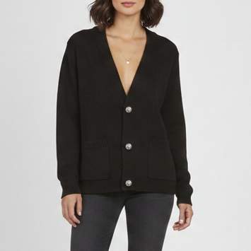 مملوكة مسبقًا Balmain Black Logo Intarsia Wool Knit Button-Down Cardigan M