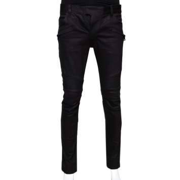 Pre Owned Balmain Black Denim Biker Jeans M