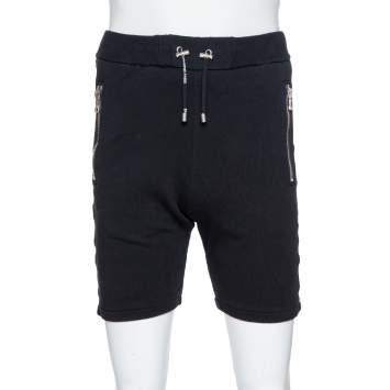 Pre Owned Balmain Black Cotton Logo Tape Detail Track Shorts M