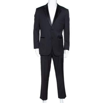 Pre Owned Balmain Black Wool Tuxedo Suit XXL