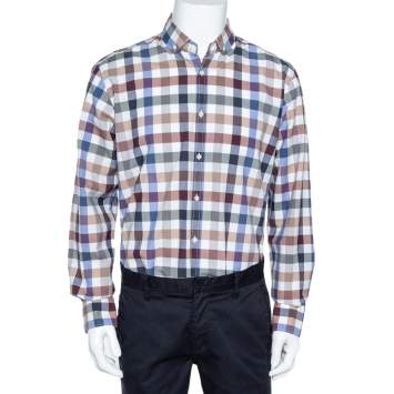 Pre Owned Balmain Paris Multicolor Gingham Checked Cotton Button Down Shirt L