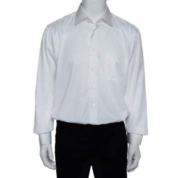 Pre Owned Balmain White Striped Cotton Long Sleeve Button Front Two Ply Shirt L