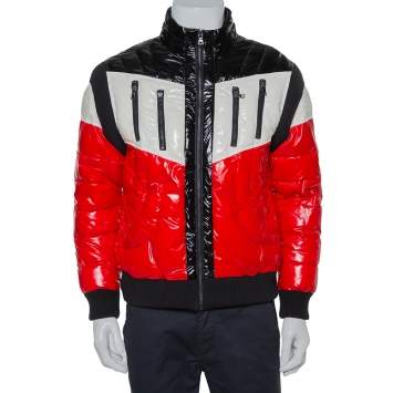 Pre Owned Balmain Tricolor Synthetic Quilted Hooded Puffer Jacket L