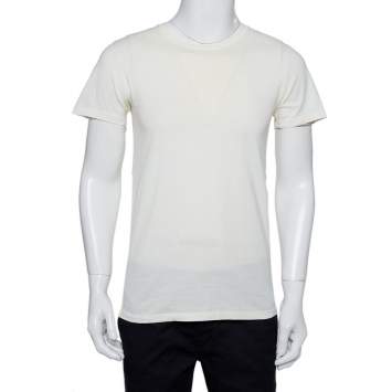 Pre Owned Balmain Cream Cotton Distressed Crewneck T-Shirt S   