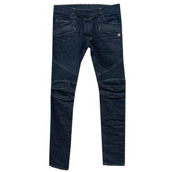 Pre Owned Balmain Navy Blue Denim Biker Jeans S