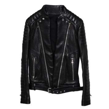 Pre Owned Balmain Black Leather Front Open Belted Waist Detail Moto Biker Jacket S