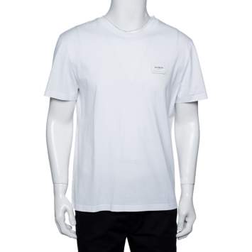 Pre Owned Balmain White Cotton Logo Patch Detail Crewneck T-Shirt L