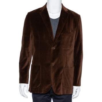 Pre Owned Balmain Vintage Brown Velvet Button Front Blazer XL
