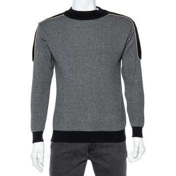 Pre Owned Balmain Grey Wool Knit Contrast Velvet Trim Sweater S