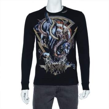 Pre Owned Balmain Black Panther Logo Print Cotton Zip Detail Sweatshirt S