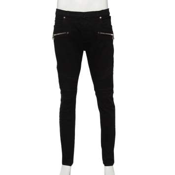 Pre Owned Balmain Black Denim Rib Detailed Slim Fit Biker Jeans XL