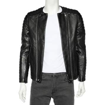 Pre Owned Balmain Black Leather Open Front Biker Jacket S