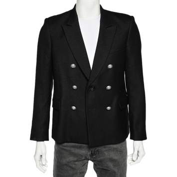 مملوكة مسبقًا Balmain Black Wool Button Detail Double Breasted Jacket M