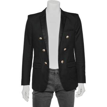 مملوكة مسبقًا Balmain Black Cotton Button Detailed Open-Front Blazer M