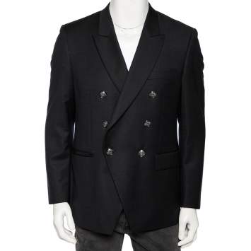 Pre Owned Balmain Black Wool Double Breasted Blazer M