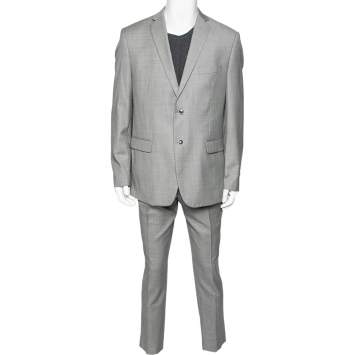 Pre Owned Balmain Vintage Grey Wool 7 Slim Fit Singe Breasted Suit XXXL