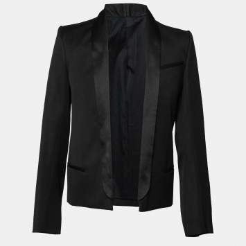 Pre Owned Balmain Black Wool Open Front Long Sleeve Blazer S
