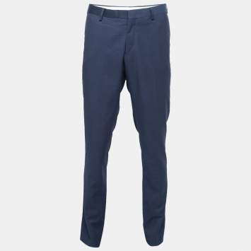 Pre Owned Balmain Midnight Blue Wool 7 Slim Fit Regular Trousers XL