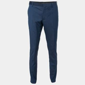 Pre Owned Balmain Blue Tencel Slim Fit Trousers XL