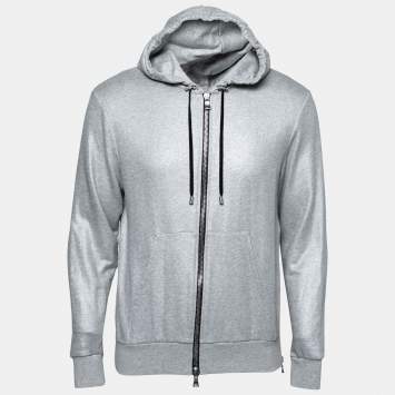 Pre Owned Balmain Silver Cotton Zip-Front Hoodie S    