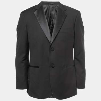 Pre Owned Balmain Black Satin Lapeled Single Breasted Blazer L
