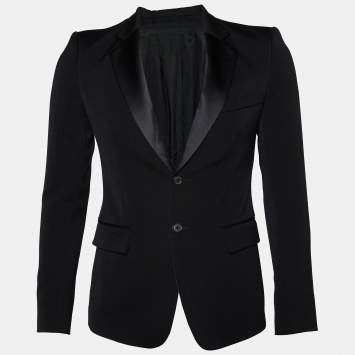 Pre Owned Balmain Black Wool Contrast Lapel Blazer S