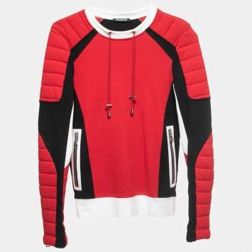 Pre Owned Balmain Red Cotton Quilted Sweatshirt XS