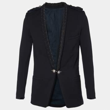 Pre Owned Balmain Black Wool Embellished Lapel Blazer M