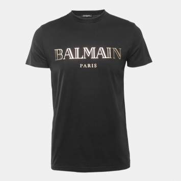مملوكة مسبقًا Balmain Black Logo Printed Cotton Knit T-Shirt M