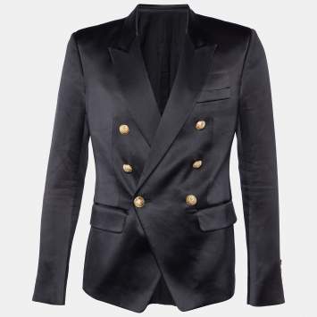 Pre Owned Balmain Black Silk Satin Double Breasted Blazer M