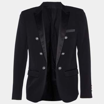 Pre Owned Balmain Black Wool Smoking Jacket L