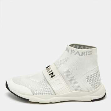 Pre Owned Balmain White Knit Fabric Cameron Sock Sneakers Size 41