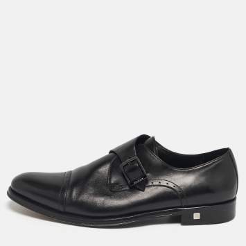 Pre Owned Balmain Black Leather Brogue Detail Single Monk Strap Shoes Size 40