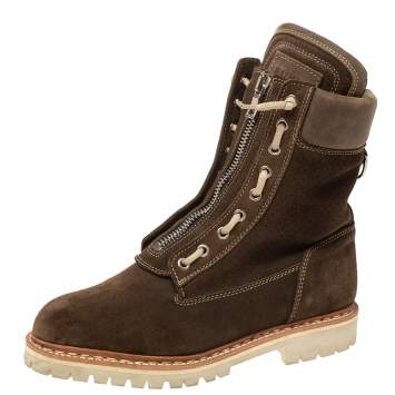 Pre Owned Balmain Khaki Suede and Leather Lace Up Combat Boots Size 41