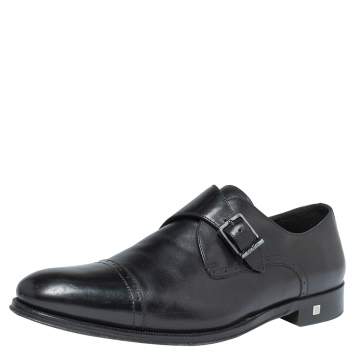 Pre Owned Balmain Black Leather Brogue Detail Single Monk Strap Shoes Size 41
