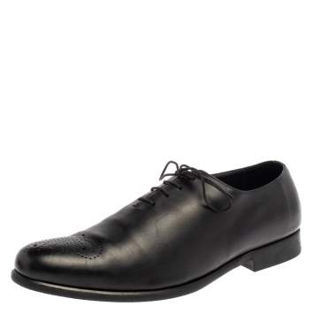 Pre Owned Balmain Black Leather Lace Up Oxfords Size 45