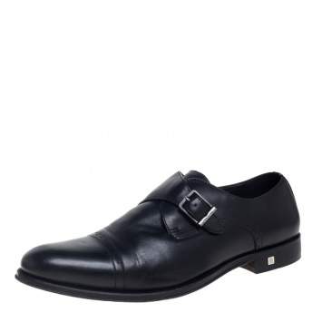 Pre Owned Balmain Black Leather Cap Toe Monk Strap Derby Size 42